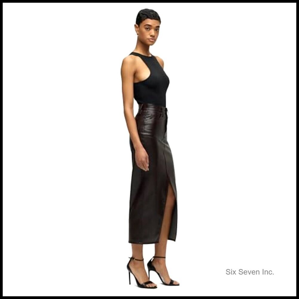 Reconstructed Midi Skirt in Vegan Leather with Front Slit - Picture 7 of 7